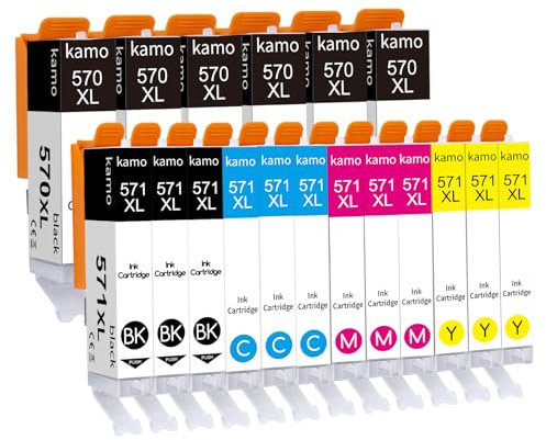 kamo 570 571 XL Druckerpatronen Kompatibel mit Canon PGI570 CLI571 CLI-571XL Patronen Multipack (18er-Pack), für Pixma TS5050, TS5055, MG5750, MG5751, MG6850, MG6851, MG7750, MG7751