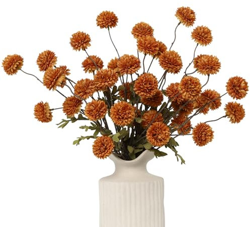 LEUCHTAMOR 6PCS Chrysanthemum Stems Artificial Flowers Orange Fake Kiku Flower Faux Mini Chrysanth with Stems for DIY Bouquet Centerpieces Wedding Party Office Home Decorations