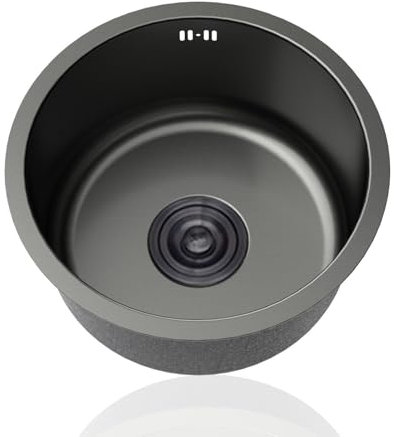 Fregadero Cocina Redondo,Pileta de Cocina Negro,Lavadero 1 Seno Inox,Pila de Cocina PequeñO con Drenaje,Formas de Instalar Sobre Encimera/Bajo Encimera (Ø 28cm)