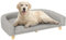 PawHut Hundesofa, Hundebett, Hundesessel mit Erhöhtem Design, Hundecouch mit Holzbeine, Haustiersofa mit Kissen, Katzensofa für große Hunde, 98 x 67 x 25 cm, Grau