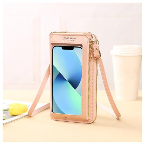 Hrlace Handytasche zum Umhängen Damen Handtasche Handy Umhängetasche Geldbörse Touchscreen Handytasche mit Geldbörse Damen Klein Crossbody Schultertasche PU Leder Handy Umhängetasche Rosa