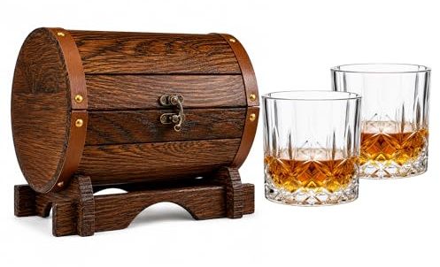 Whiskey Gift Set for Men, Whisky, Glass, Tumbler Set, Gifts, For Men | 2 Whisky Glasses, in Oak Barrel Gift Box, with Stand, Cristmas Gifts, For Dad, Husband, Boyfriend