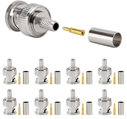 KUOQIY 8 Stücke BNC Crimpstecker für RG58 RG142 RG400 LMR195 Koaxialkabel, BNC Männlich Adapter für CCTV Kamera, Inklusive Stecker, Pin, Ferrule