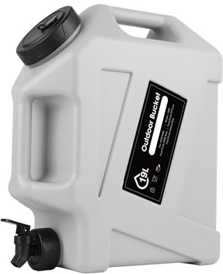 SISKEYCOOC 19L Tragbare Wasserkanister mit Hahn, BPA freie Wasserbehälter, Weiß Wassertank, Wasserauslauf, Multifunktions-Wasserbehälter für Camping, Outdoor, Notfalltransport (Weiß, 19L)