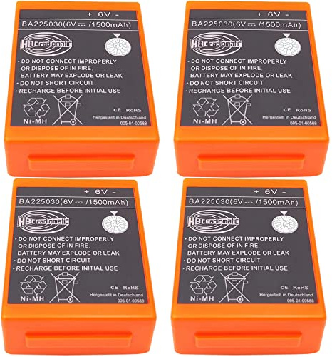 4-Pack BA225030 6V 1500mah Ni-MH Rechargeable Battery for HBC Pump Truck Remote Control Crane FUB 05AA Battery (6 Volt, 1.5Ah, Ni-MH, Rechargrable)