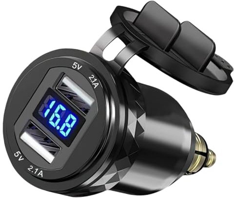 Adaptateur Allume Cigare USB Chargeur Prise Allume Cigare USB Rapide with LED Voltmeter Waterproof Chargeur de Voiture Dual QC 3.0 USB Din Socket pour Motos 12V/24V BMW Motorcycles