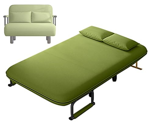 Adjustable Convertible Sleeper Chair Bed - Foldable Guest Bed with 5-Level Backrest, Soft Sponge Mattress, Cotton Linen Fabric for Office, Living Room, Bedroom (Green, 100 x 70 x 80 cm)