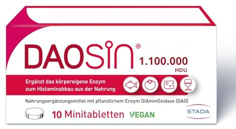 DAOSiN bei Histaminintoleranz, Hochdosiert 1,1 Mio. HDU pro Tablette, 10 St | Hohe Enzymaktivität, Schnell wirksam in 10 Min., 1,1 Mio. HDU, Pflanzliches DAO-Enzym bei Histaminintoleranz, Vegan