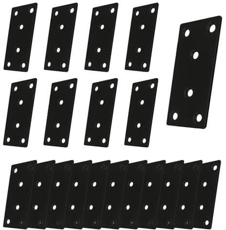 High-PQ 20PCS Flat Mending Plates, 304 Stainless Steel, Black, 80x40x2mm | Metal Straight Brackets for Fastening and Fixing, Reinforced Furniture, Joining Plates for Wood, Shelves, Cabinets and Repair