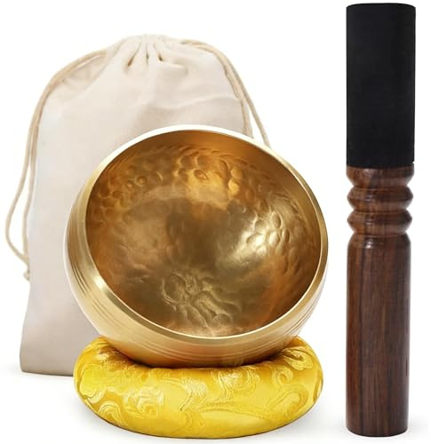 MINGZE Ensemble de bols chantants tibétains de 8 cm, fabriqué à la main au Népal pour la guérison et la pleine conscience, petit bol chantant pour yoga, méditation et relaxation avec claquement en