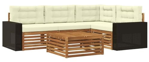 vidaXL Outdoor-Sofagarnitur 5 pcs Natur und Creme 79 x 79 x 37 cm, Patio Loungeset, modernes Sofa für draußen, wetterbeständiger Gartenspaß, Bequeme Terrassenmöbel