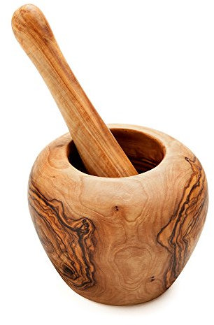 NATUREHOME Mörser mit Stößel aus Olivenvollholz - 14 cm mediteraner Mörser Zerkleinerer zum Mahlen Reiben von Gewürzen Kräutern Nüssen Kaffeebohnen oder Tabletten