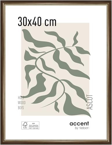 accent by nielsen Holz Bilderrahmen Ascot, 30 x 40 cm, Dunkelbraun | Holz Fotorahmen im Hoch- & Querformat zum Aufhängen Dunkelbraun matt Echtglas