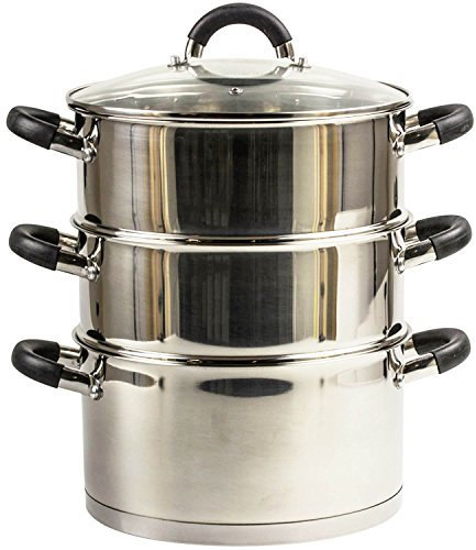 Royal Cuisine 3 Tier Multi Tier Layer Stainless Steel Steamer Pot For Cooking With Stackable Pan Insert/Lid, Food Steamer, Vegetable Steamer Cooker, Steamer Cookware Pot (Size: 24cm)