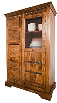 MASSIVMOEBEL24.DE Oxford Vitrine Akazie 95x45x147, Farbe:Hellbraun lackiert, Größe:95x45x147 cm (BxTxH)