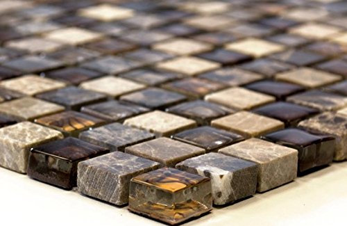 Mosaik Quadrat Crystal/Stein mix beige/braun Glasmosaik Transluzent Transparent 3D, Mosaikstein Format: 15x15x8 mm, Bogengröße: 60 x 100 mm, 1 Handmuster ca. 6x10 cm