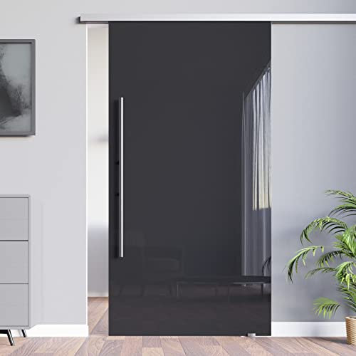 BV-900S-1000-AS: Schiebetürsystem VSG 900x2050x8mm hochglanz schwarz; Schienensystem ALU SlimLine SoftStop; Griffstange rund 1000