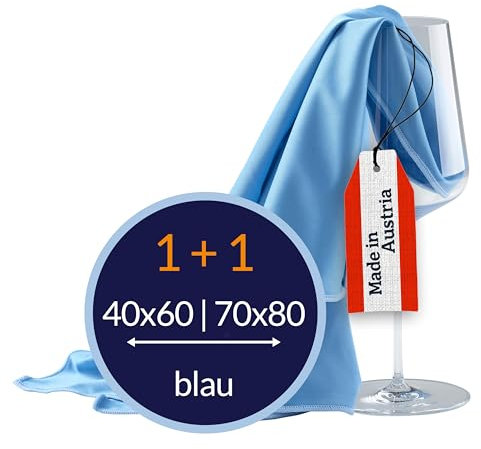 culiclean Bayeta Cristales Azul – Paños de Limpieza Profesional para Cristales, Espejos y Superficies Brillantes – Fabricado en Austria – 2 Paños de Microfibra 40x60cm + 70x80cm Azul