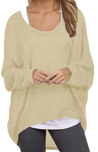 ZANZEA Damen Lose Asymmetrisch Jumper Sweatshirt Pullover Bluse Oberteile Oversize Tops Beige L