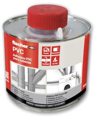 fischer – Adhesivo PVC (lata 500 ml) incoloro, instalaciones profesionales, tuberías de PVC rígido para saneamiento, sistemas de riego, abastecimiento de aguas y líquidos, fácil aplicación