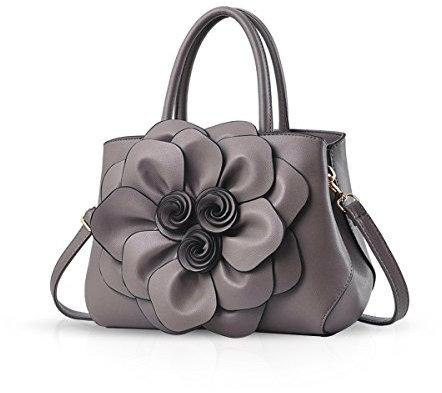 Nicole & Doris Handtaschen Damen Klein Elegante Damen Schultertaschen PU Leder Designer Umhängetasche Blumenhandtasche Grau