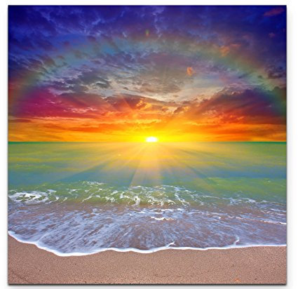 Paul Sinus Art Leinwandbilder | Bilder Leinwand 60x60cm Sonnenaufgang mit Regenbogen