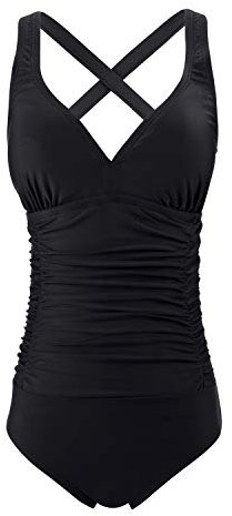 FLYRONG Swimming Consume for Women V Neck One Piece Tummy Control Swimsuits for Women Swimwear, Black, L (UK16-18)