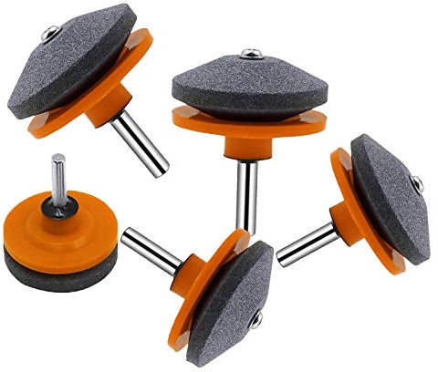 bluesees Lawnmower Blade Sharpener, 5pcs Universal Grinder Wheel Stone, Lawn Mower Blade Balancer Tool for Any Power Drill Hand Drill, for Garden, Courtyard, Kitchen