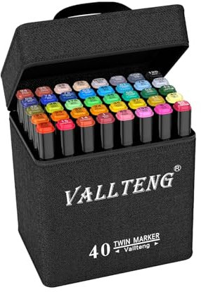 Vallteng 40 Colours Graphic Marker Pen,Artist Necessary Permanent Art Markers Twin Marker Pen Animation Design for Drawing Coloring Highlighting and Underlining with Black Bag