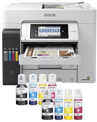 Epson EcoTank Pro ET-5800 Wireless Color All-in-One Supertank Printer with Scanner, Copier, Fax and Ethernet, White