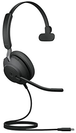 Jabra Evolve2 40 PC Headset – Noise Cancelling Microsoft Teams Certified Mono Headphones with 3-Microphone Call Technology – USB-C Cable – Black
