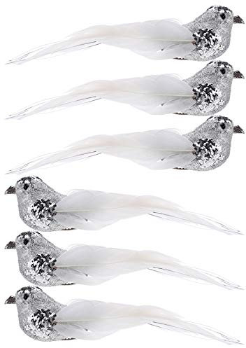 WINOMO 6 Stück Schaum Weihnachtsvögel Gefiederte Weihnachtsvögel Long Tail Craft Vögel für Weihnachtsbaum Handwerk Dekoration Party Zubehör (Silber)
