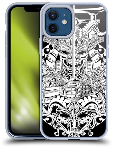 Head Case Designs Shogun Japanisches Teufel Gesicht Schwarz und Weiss Gelhülle [Militärischer Schutzgrad] Kompatibel Mit Apple iPhone 12 / iPhone 12 Pro Und Kompatibel Mit MagSafe