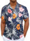 iCKER Hawaiian Beach Shirt for Men - Short Sleeve Floral Classic Print Casual Regular Fit, Navy Blue-A2, XXXL