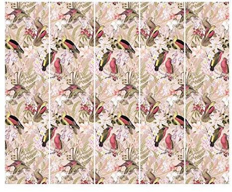 Bilderwelten Schiebegardinen Set Rosa Pastell Vögel mit Blumen 5 Flächenvorhänge 250 x 300cm Deckenhalterung