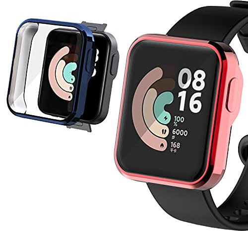 Keweni 2Piezas Funda Protectora para Xiaomi Mi Watch Lite, Funda Protectora Antiarañazos de Silicona Suave TPU para Xiaomi Mi Watch Lite (Rojo+azul)