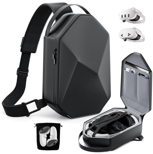 Annapro Carrying Case for Meta Quest 3S/Quest 2/Vision Pro, Hard Travel Case Compatible with Kiwi Design/BOBOVR Elite Battery Strap and Controllers Accessories, Crossbody Shoulder Backpack