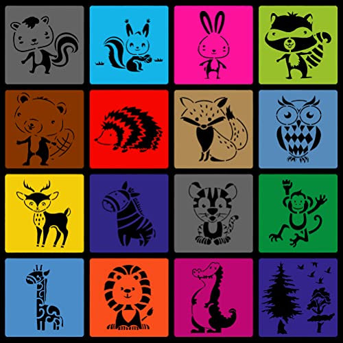 16 Blatt Schablonen Tiere für Kinder, ARPDJK 5,91 x 5,91 Zoll Wiederverwendbare Tierschablonen zum Malen, Stencil Schablonen für Sammelalbum, DIY Karten, Tagebuch, Handkonto
