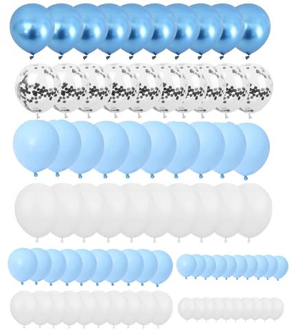 GUO-YING 80 Stück Macaron Blau Weiß Silber Konfetti Metallic Blau Ballons, Latexballon für Party Geburtstag, Baby Shower, Baby Geburtstag Party Hintergr Deko Hochzeit Birthday (Silver)