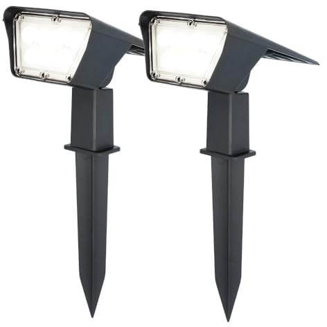 HOFTRONIC - Solar Gartenstrahler Odessa Superhell 300 Lumen IP65 Wasserdicht 6000K LED Solarlampen für Außen Solarleuchte 2 Stücke mit Erdspieß Solar Strahler Wintersolar Solarpanel Warmweiß
