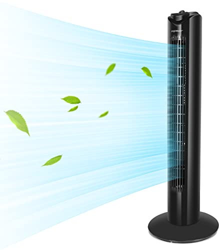 Aigostar Ventilador de Torre, 3 Velocidades, Oscilación de 85º, Silencioso, Temporizador 120 min, 82 cm de Alto, Diseño Compacto, Fácil Instalación. Ventilador de Pie Portátil 45W