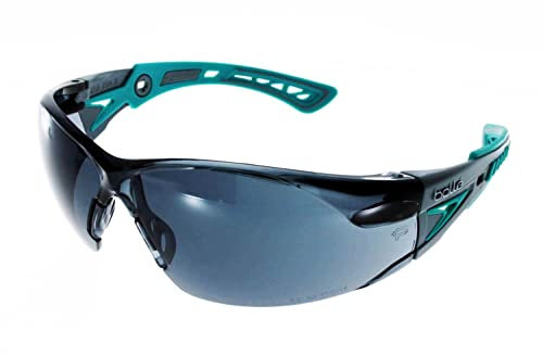 Bolle RUSH+ Small Safety Glasses Grey/Green Temples Smoke Lens - BL-RUSHPSPSFG