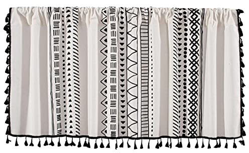SAYT RLAE Bistrogardine Boho Scheibengardinen Blickdicht Boho Vorhang Leinen Landhausstil Geometrisch Gardinen mit Quasten für Küche und Wohnzimmer,1 Stück, B150×H60cm