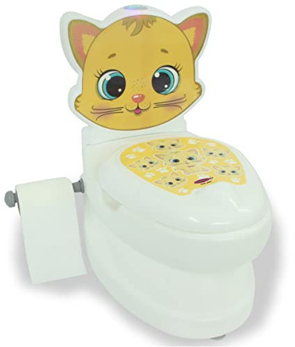 Meine kleine Toilette Katze mit Spülsound und Toilettenpapierhalter - leicht zu reinigen, Saugknöpfe für Guten Halt, Klopapierhalter, Rückenlehne abnehmbar, LED Licht