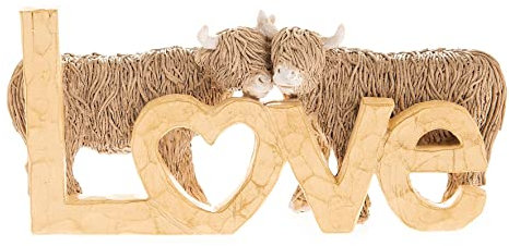 Hestia Ornament „Love“, Hochlandkuh, Holzoptik, 9,5 x 20 cm