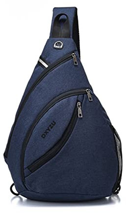 FANDARE Ultraleicht Brusttasche Schultertasche Herren Sling Chest Bag Wasserdicht Umhängetasche mit Kopfhörerloch Reflexstreifen für Outdoor Sport Wandern Radfahren Reisen Schultertasche Blau