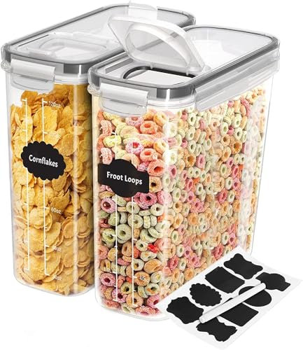 KICHLY Cereal Storage Container (Set of 2) – BPA Free Plastic – Airtight Kitchen Storage Containers -Dry Food Storage – Cereal Dispenser for Kitchen & Pantry