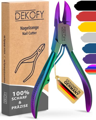 DEKOFY Nagelzange Edelstahl 11,5CM - Extra scharfe Nagelschere mit präzisem Schnitt - Fußnagelschere für dicke Nägel - Fußpflege, Nagelpflege, Pediküre, Nagelknipser Fußnägel, Nagelschneider, Rainbow