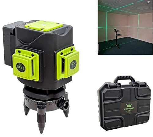 TOPWAY Nivel Láser 3D de 12 Líneas, 3 x 360 Grados Línea Cruzada Verde Autonivelante Piso de Mosaico Herramienta Láser con Soporte de Trípode Giratorio Magnético, 2 x Baterías Incluidas