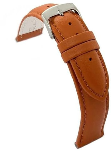 diloy Lederarmband für klassische Uhr – Glattes Rindsleder mit Nähten, gepolstert, Edelstahlschließe – Größen 8mm, 10mm, 12mm, 14mm, 16mm, 18mm, 19mm, 20mm, 22mm, 24mm 302 Hellbraun 14mm